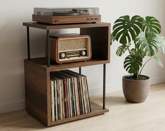 Custom Vinyl Rack, Small Wooden Turntable Stand