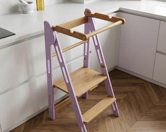 Folding Tower Kids, Wood Learning Tower, Safe Toddler Stool