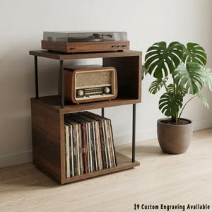 Custom Vinyl Rack, Engraved Minimal Record Stand, Personalized Turntable Station