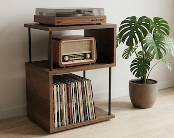 Custom Vinyl Rack, Engraved Minimal Record Stand, Personalized Turntable Station