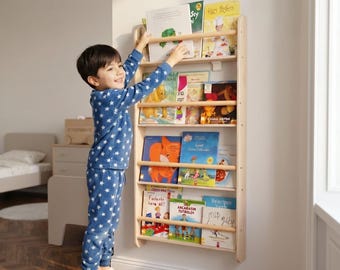 Birch Record Shelf, Slim Wall Bookshelf, Nursery Book Ledge, Minimalist Birch Wood