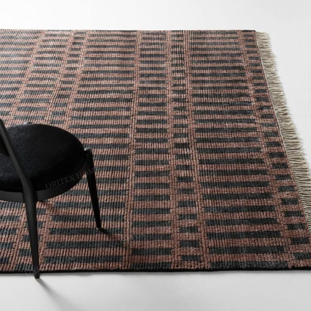 9x12 Modern Hand Knotted 100% New Zealand Wool Rug – Brown Geometric ...