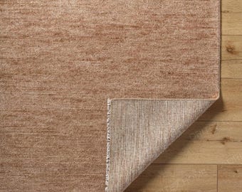 Solid Area Rug Hand Knotted Terracotta Wool Rug - Minimalist Handmade Carpet