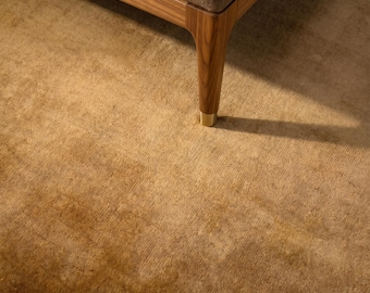 Gold Silk Rug, Warm Camel Area Rug, Hand Knotted, Shiny Plain Rug