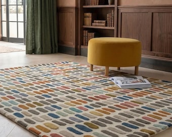 Colorful Hand Tufted Wool Rug, Modern Abstract multicolor Geometric Area Rug, Designer Carpet