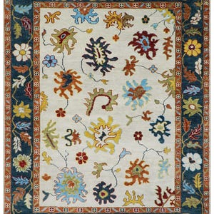 8x10 Modern Ivory Oushak Rug, Hand knotted Oushak Rugs for bedroom, kid&#39;s room, or living room Colorful Oushak Made to order in any size.