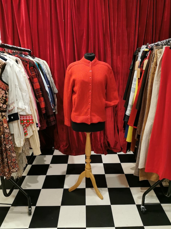 Vintage 1980s Bright Red 100% Wool Long Sleeve Car