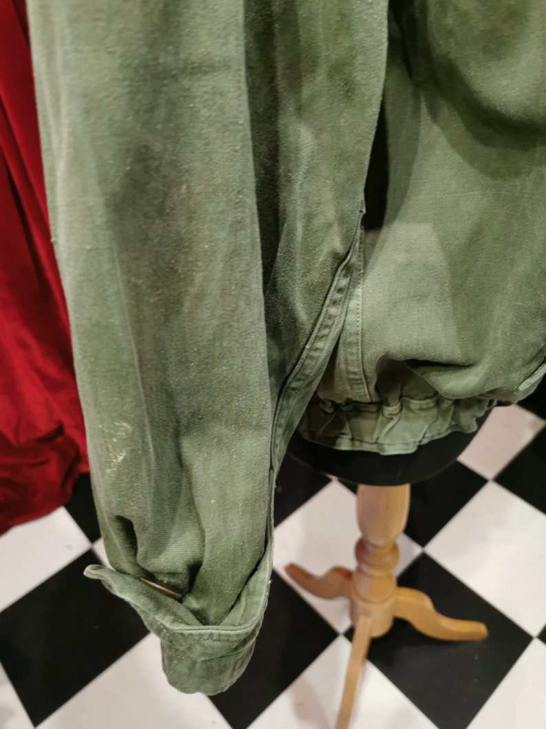 Vintage 1970s Khaki Green Unisex Cotton Military Cargo Style Bomber Jacket