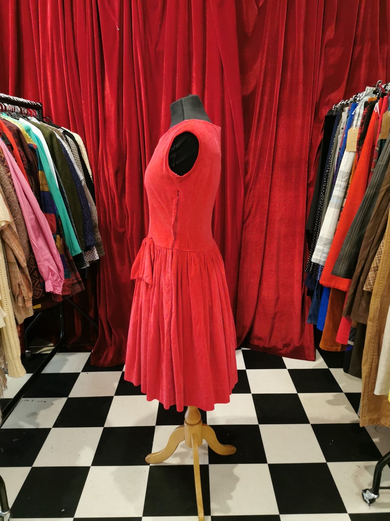 Vintage 1950s Raspberry Red Velvet Joytime Sleeveless Dress