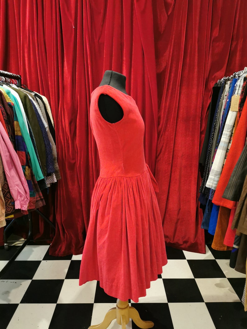 Vintage 1950s Raspberry Red Velvet Joytime Sleeveless Dress