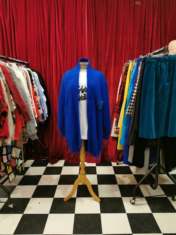 Vintage Bright Blue 1980s Oversized Fluffy Mohair