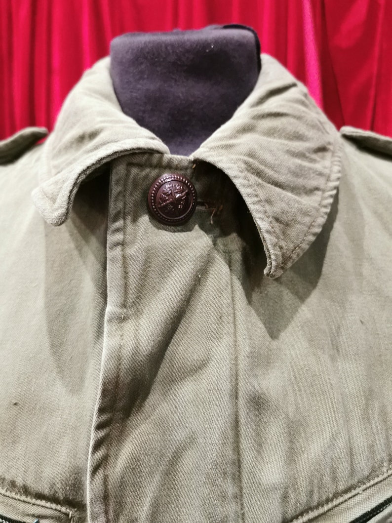 Vintage 1970s Khaki Green Unisex Cotton Military Cargo Style Bomber Jacket