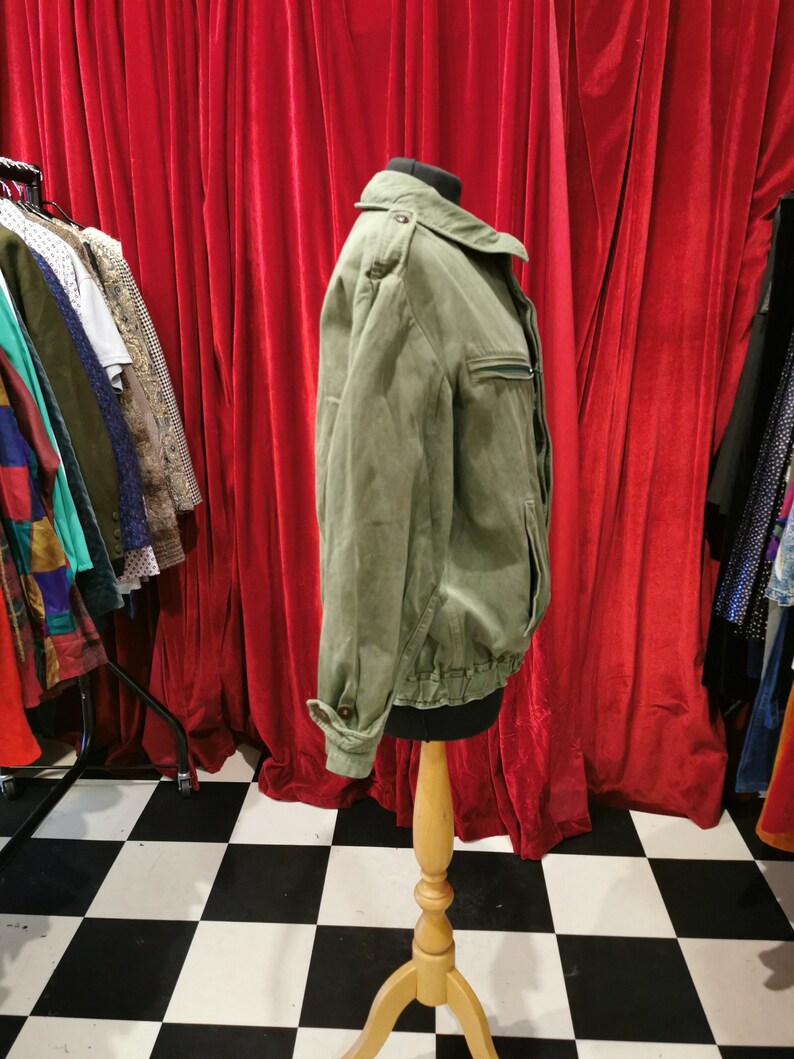 Vintage 1970s Khaki Green Unisex Cotton Military Cargo Style Bomber Jacket