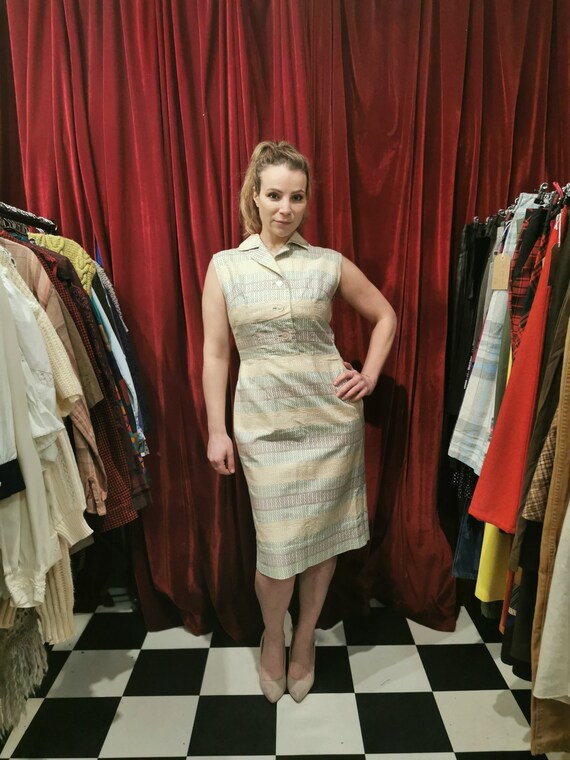 Vintage 1950s Pastel Striped Sleeveless Wiggle Pen