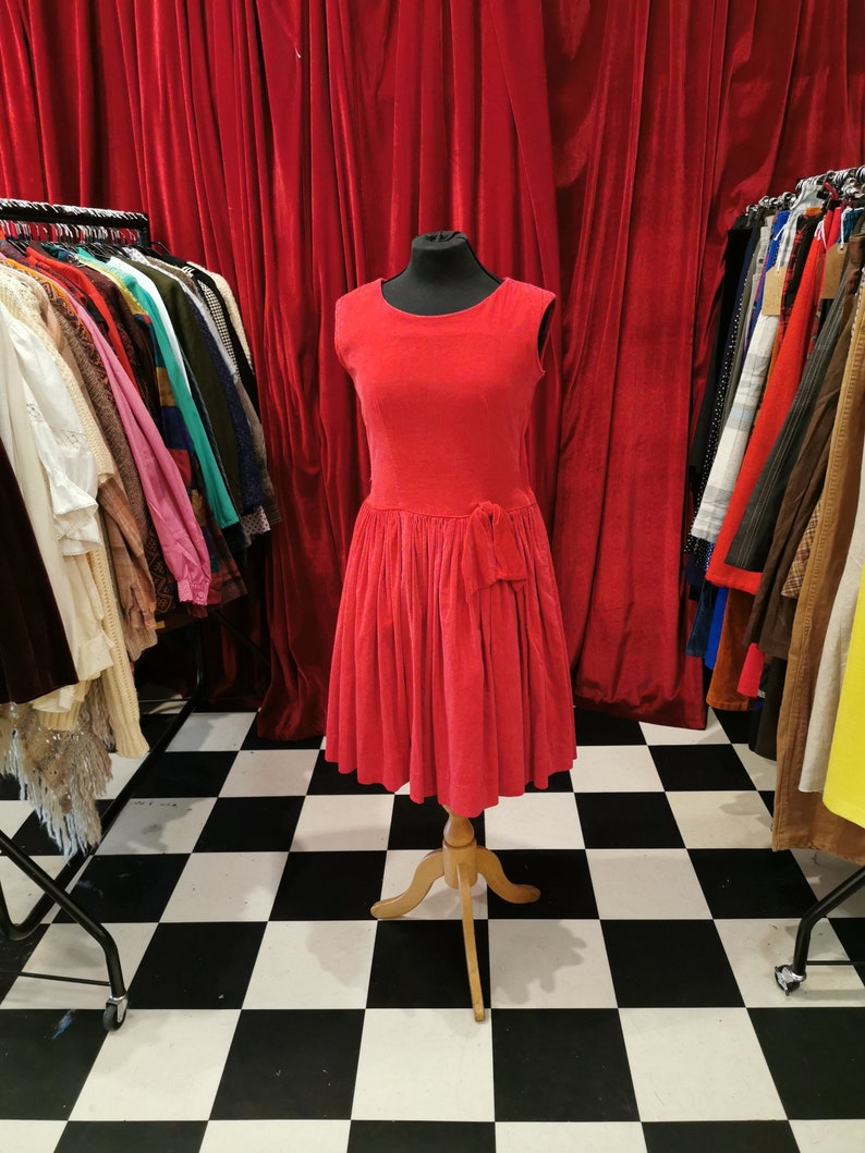 Vintage 1950s Raspberry Red Velvet Joytime Sleeveless Dress