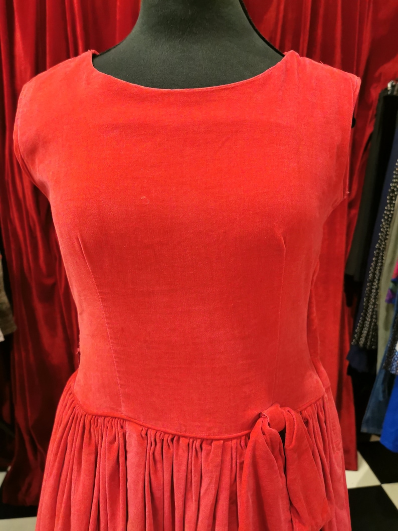 Vintage 1950s Raspberry Red Velvet Joytime Sleeveless Dress