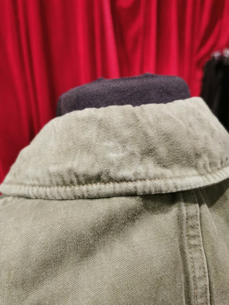 Vintage 1970s Khaki Green Unisex Cotton Military Cargo Style Bomber Jacket
