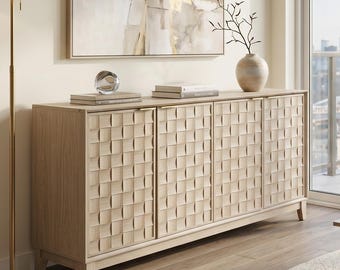 COLAMY Fluted Sideboard Cabinet, Mid Century Modern Walnut Oak Buffet Credenza