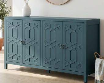 RoyalCraft 60” Turquoise Blue Buffet Cabinet, Modern Coffee Bar Sideboard with Storage & Adjustable Shelves
