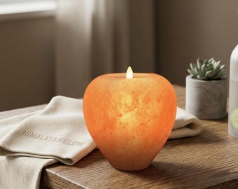 Apple shaped Natural Himalayan Salt Tealight Candle Holder, Boho Spa Decor, Meditation Accent