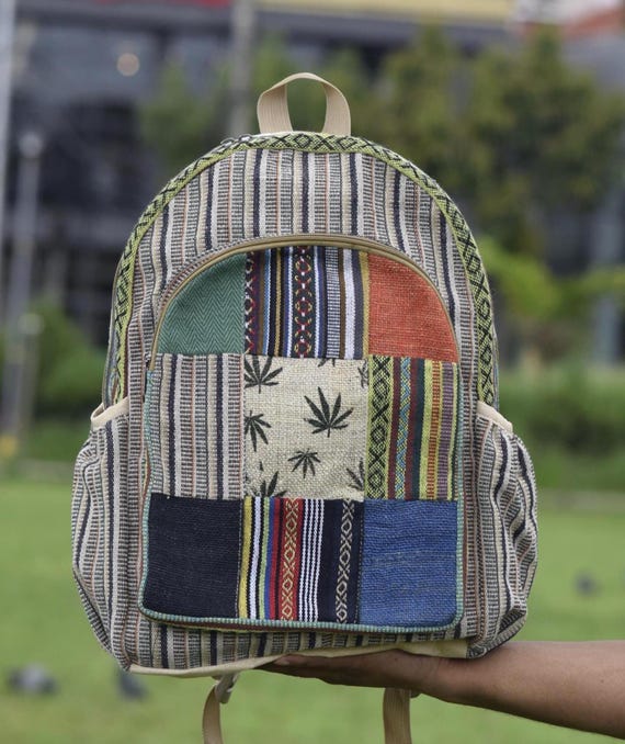 Hemp Backpack Unisex With Patchwork Handmade Himalayan Hemp Backpack: Eco-friendly Boho Travel  main image 4