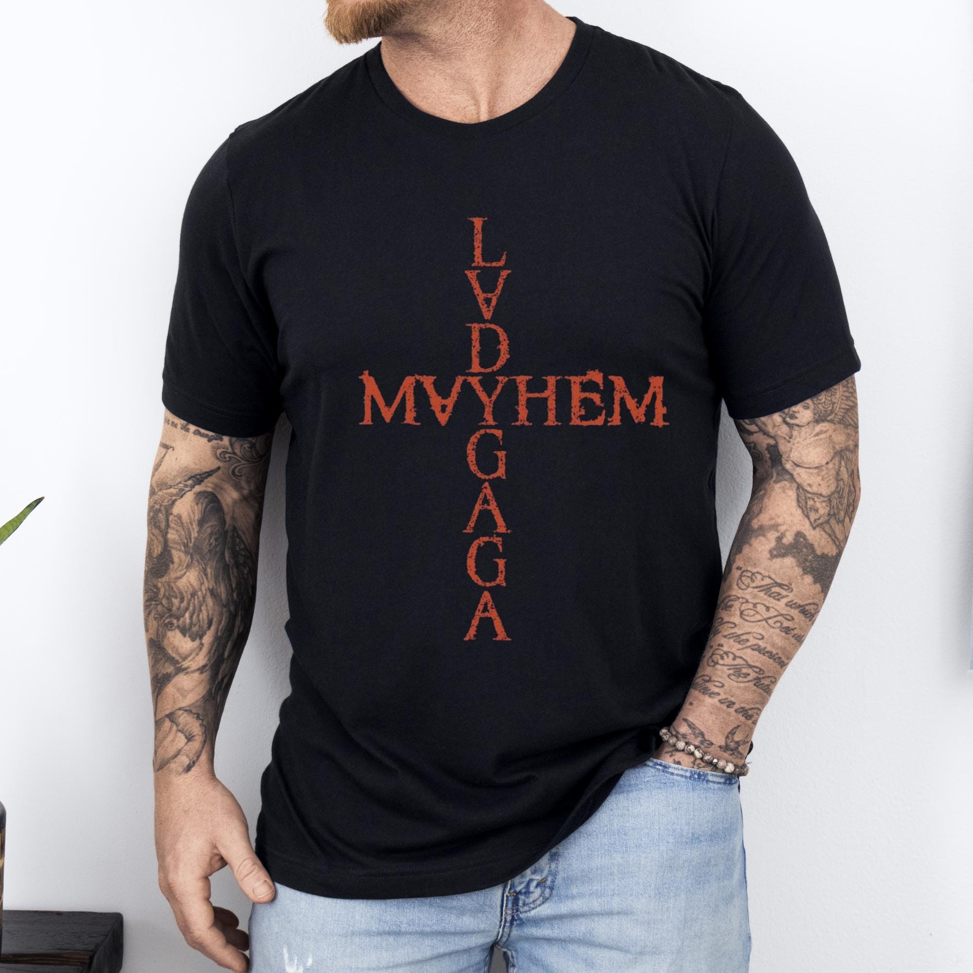 Lady Gaga Mayhem Album Inspired T Shirt Gothic Cross Print Unisex