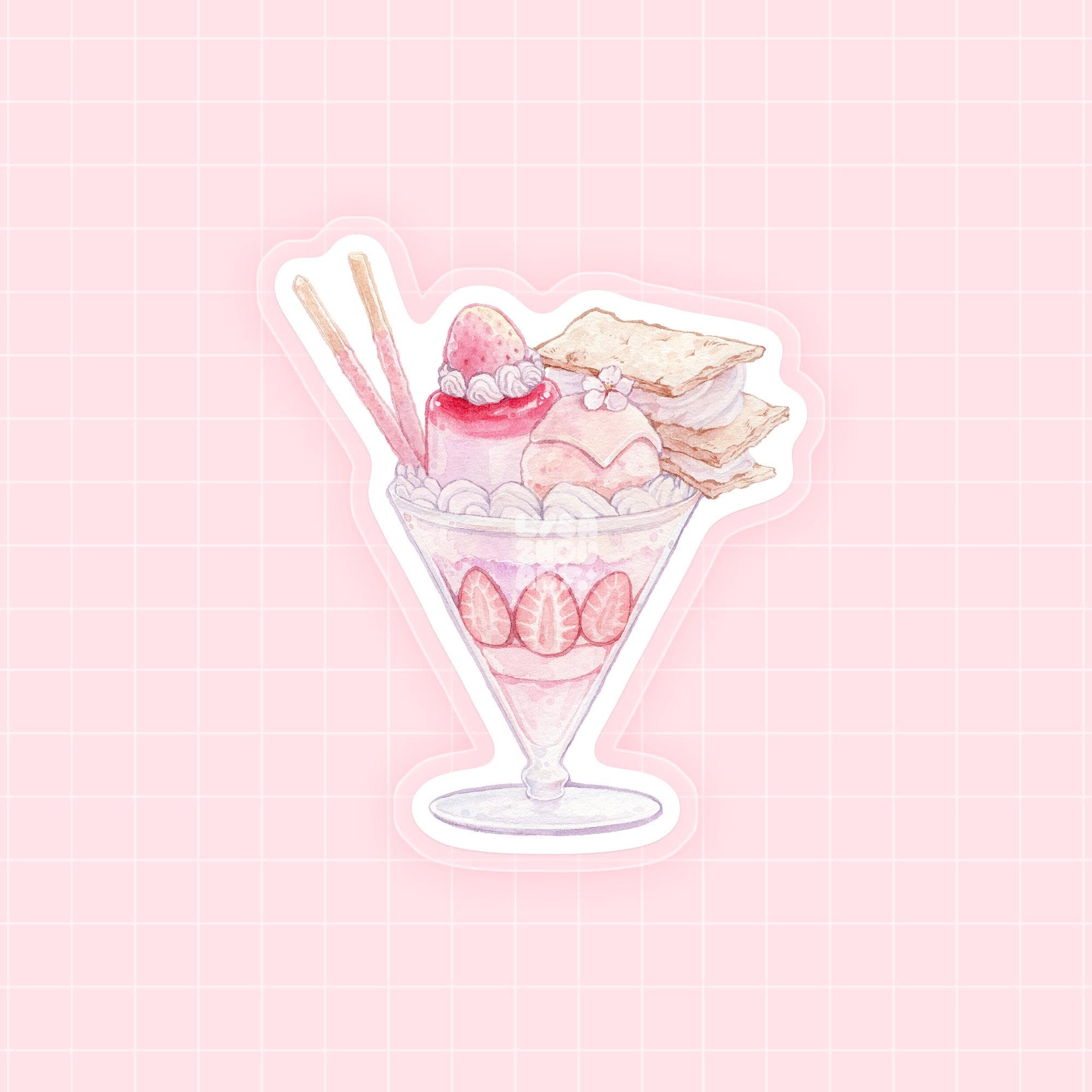 Parfait Sticker Strawberry Parfait Vinyl Sticker | Pastel Pink Aesthetic Sticker | Cute ...