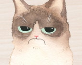 Grumpy Cat Portrait, 5x7, Print