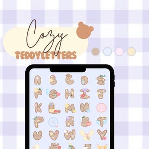 Pegatinas de letras de osito acogedor / Pegatinas digitales para planificadores y álbumes de recortes / Pegatinas estéticas de osito / Fuentes kawaii / Pegatinas de GoodNotes /