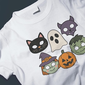 Cute Halloween Clipart PNG Bundle – Ghost, Bat, Pumpkin, Witch Hat – Spooky Cartoon Graphics for Cricut, Sublimation, Stickers