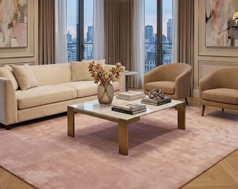 Blush Pink Ultra-Soft Plush Area Rug | Minimalist Dusty Rose Carpet