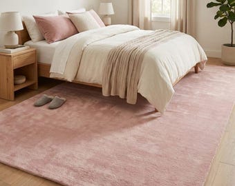 Alfombra de felpa ultrasuave en rosa ruborizado / Alfombra minimalista en rosa polvoriento