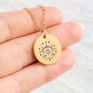 Naszyjnik z wisiorkiem zodiaku Waga Prezent - spersonalizowany prezent astrologiczny, grawerowana biżuteria z Wagą, naszyjnik z horoskopem dla niej, znak zodiaku Waga