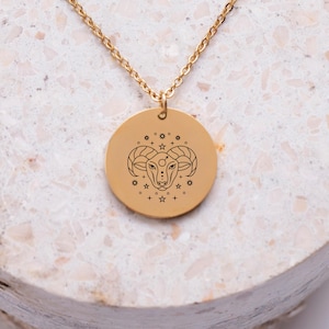 Prezent dla Barana Niestandardowy naszyjnik z horoskopem Spersonalizowany wisiorek Barana Prezent ze znakiem zodiaku Naszyjnik astrologiczny Biżuteria ze znakiem zodiaku Wisiorek z monetą Barana