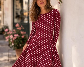 chinese dress ladies Boatneck Dress in Scarlet Dot Xs / Scarlet Dot
