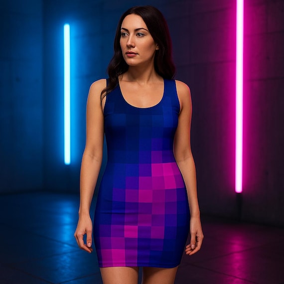 Bodycon Dress With Pixel Pattern in Blue & Purple  Futuristic and Bold -  Etsy Ireland