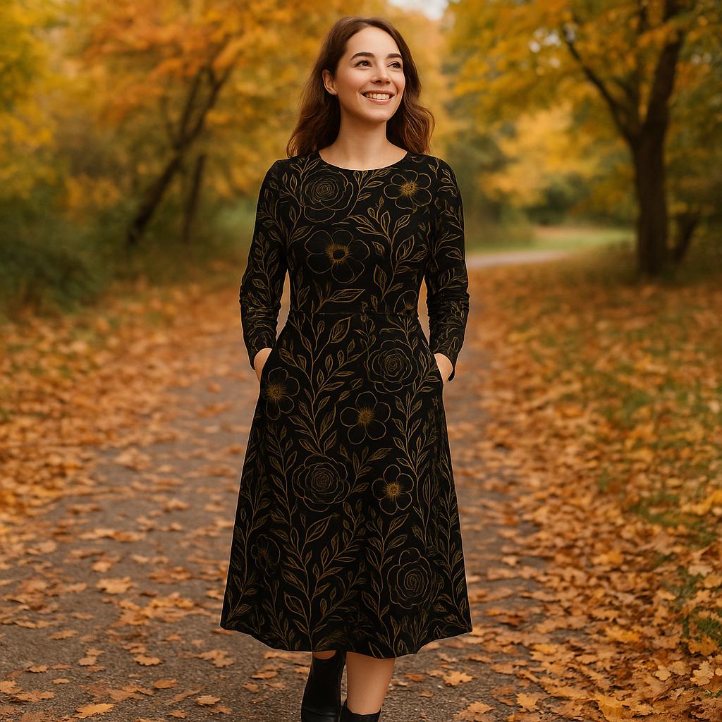 Robe D'été Femme Marron Et Crème Fleurie - Style Botanique - Taille 5/6 - Occasion Très Bon état