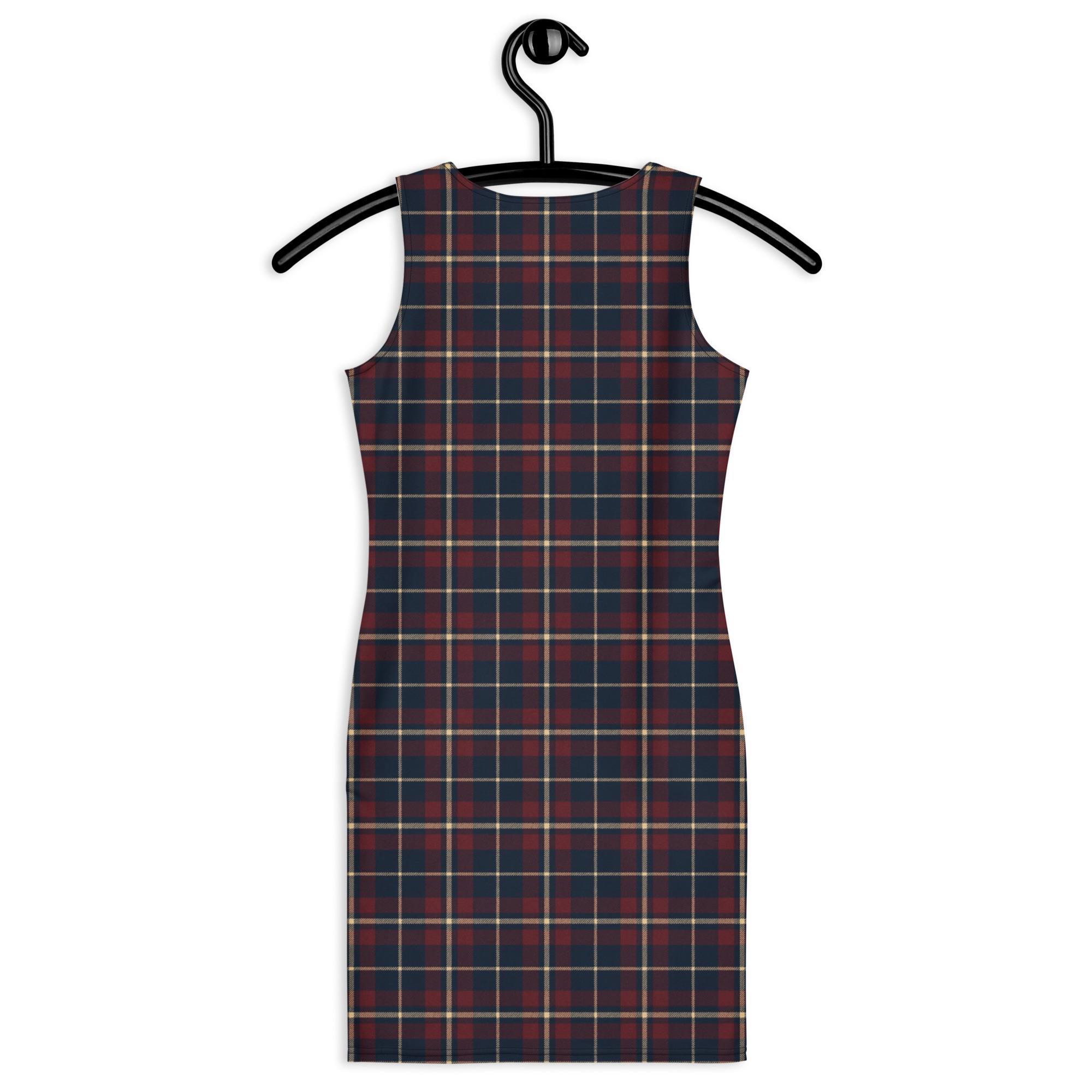 Tartan Bodycon Dress – Fitted Plaid Dress in Navy Blue Burgundy Cream | Classic Checkered Statement Dress