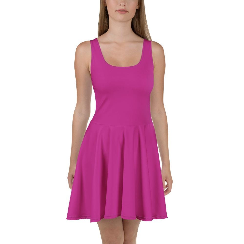 fuchsia pink skater dress Hot Pink Mini Dress - Satin Mini Dress - Skater Mini Dress