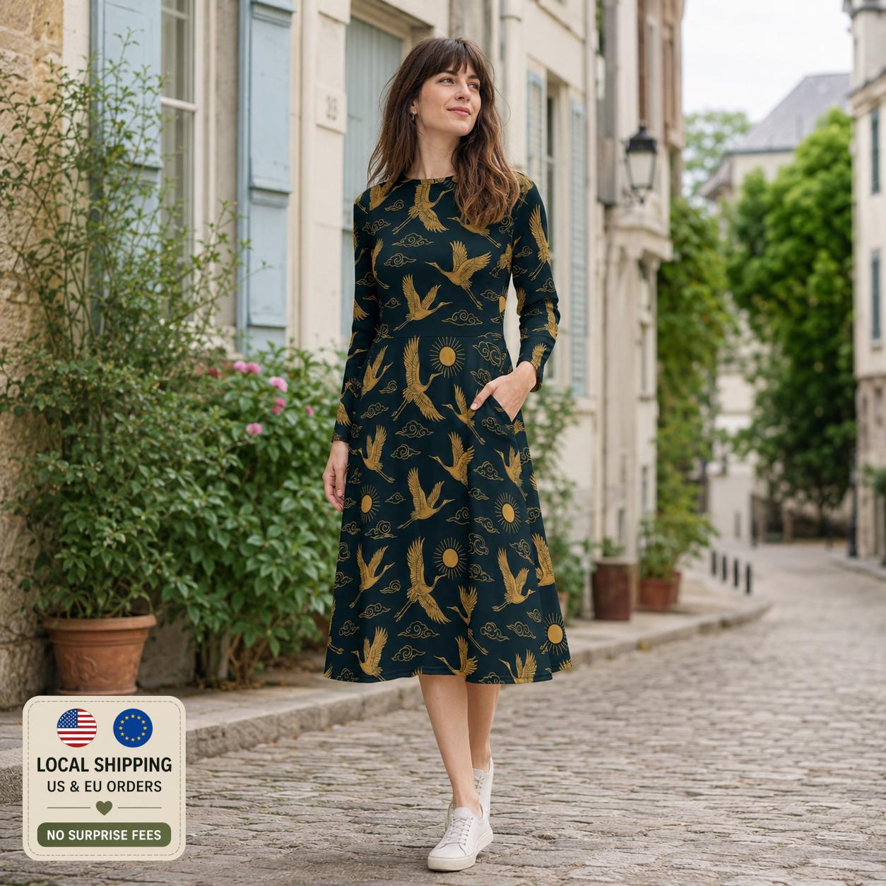 green dress with birds Bird Maxi Peafowl
