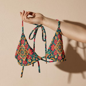 Mandala Bikini Top – Boho Triangle Bikini Oberteil – Buntes Bohemian Swim Top – Festival Beachwear