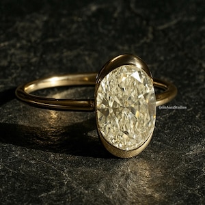 Oval Cut Moissanite Engagement Ring, 14K Solid Gold Wedding Ring, Solitaire Ring For Her Bezel Set Proposal Ring Customized Gift Bridal Ring