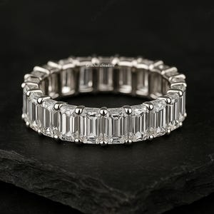 Emerald Cut Moissanite Eternity Band, Full Eternity Wedding Ring, Silver Anniversary Band, Statement Stacking Ring for Her Gold Wedding Ring