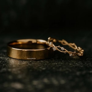 2pcs Couple Rings Wedding Band Couple Engagement Ring For Men Diamond Women Anniversary Gift For Her Men&#39;s Wedding Band 14K Rose Gold Set