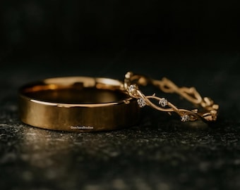 2pcs Couple Rings Wedding Band Couple Engagement Ring For Men Diamond Women Anniversary Gift For Her Men's Wedding Band 14K Rose Gold Set