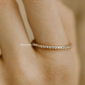 Dainty Gold Diamond Full Eternity Band, 14K Solid Gold Stacking Wedding Ring Minimalist Promise Diamond Ring Delicate Gold Band Gift for Her