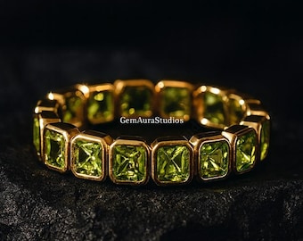 14K Princess Cut Peridot Voll Ewigkeit Gold Neujahr Geschenk, Peridot Wedding Band, August Birthstone Ring Stapeln Valentinstag Vorschlag Band