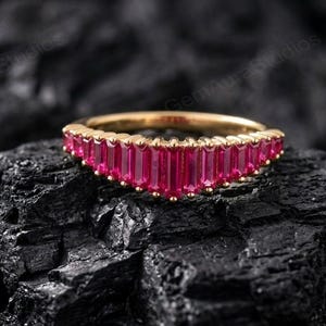 Ruby Baguette Ring 14K Gold, Dainty July Birthstone Ring for Women, Minimalist Stacking Band, Red Gemstone Jewelry, Anniversary Gift for Her