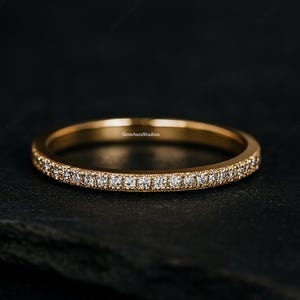 Gold Moissanite Half Eternity Band, Dainty Stacking Wedding Ring, Minimalist Gold Band, Delicate Anniversary Ring 18K Gold Band Diamond Ring