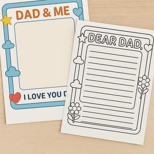 Plantilla de carta para el Día del Padre para niños: set de actividades imprimibles "Papá y yo" y "Querido papá": manualidad DIY para preescolar y aula.